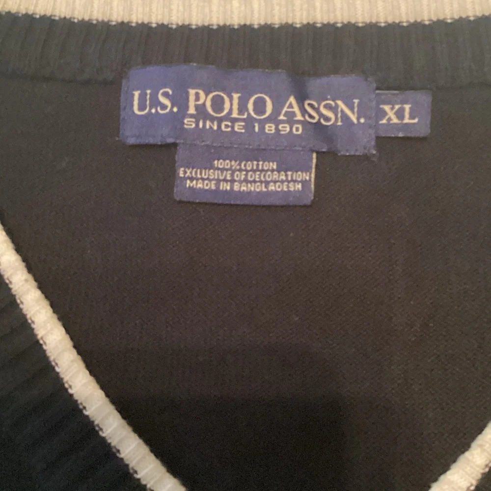 U.S. Polo Assn. Navy V-Neck Sleeveless Sweater Vest with White Trim